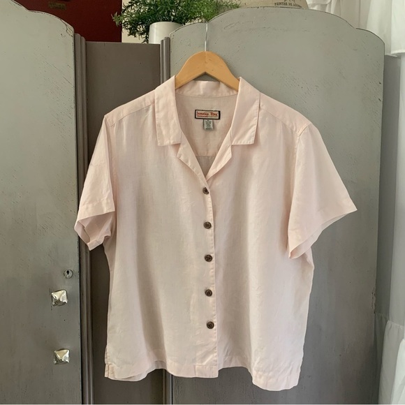Jamaica Bay Pale Pink Button-Up Linen Women's Top - Picture 6 of 6